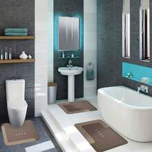 3-Piece Super Absorbent Bathroom Mat Set - Non-Slip Machine Washable Rugs For Bath, Shower  Toilet, U-Shaped Contour, Rectangular Mats With HOME Design, Durable Microfiber Floor Covers, Fits Bathroom, Hotel, Dorm - 咖啡棕 - 查看 6