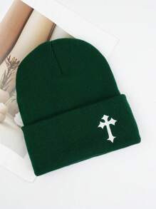 1 Peça Gorro de Malha Estilo de Rua Masculino com Bordado em Cruz, Chapéu de Malha Y2K, Sem Aba, Visual de Halloween e Outono