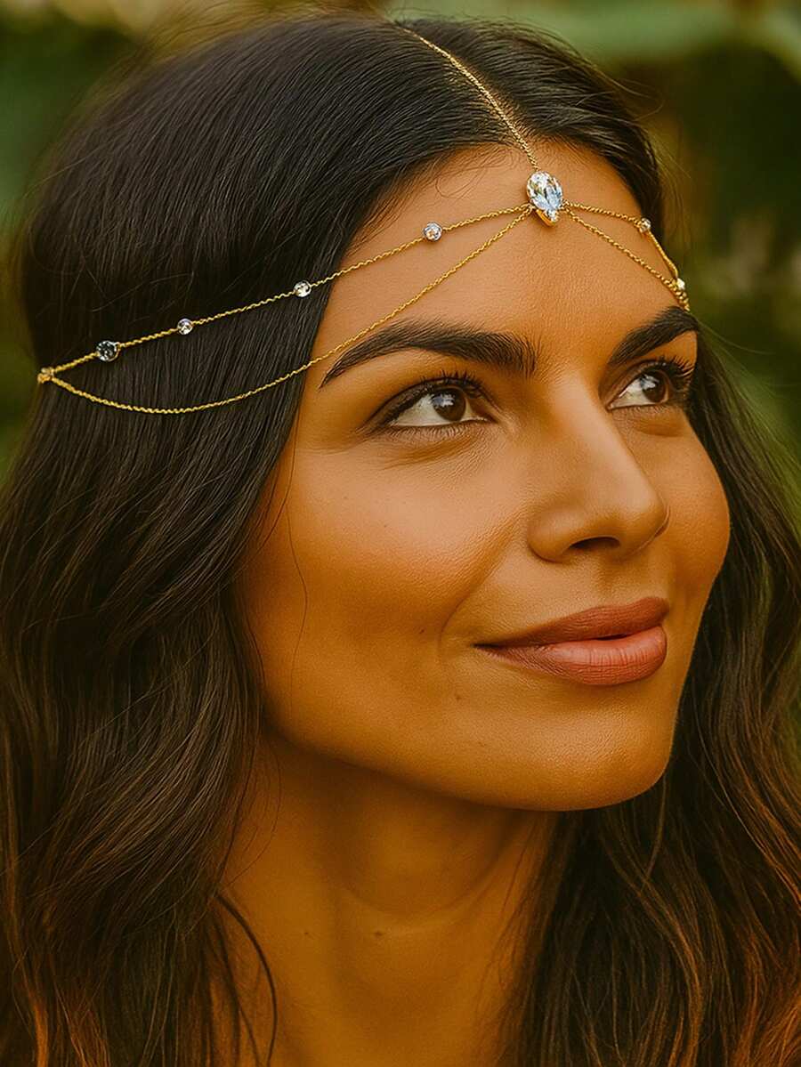 1pc Simple Crystal Pendant Headpiece, Bridal Wedding Hair Accessory Valentine's Day Accessories - Gold - View 1