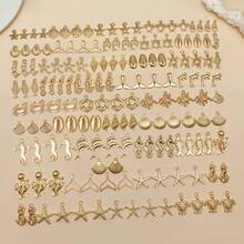 Randomly Mix 20/50/100 Pieces Of Alloy Exquisite Conch, Fish Tail, Seahorse, Pie Star, And Ocean Series Charms Pendants Accessories, Suitable For DIY Necklace, Earring, Keychain Jewelry Production As Fashionable Accessories. - KC Gold - View 3