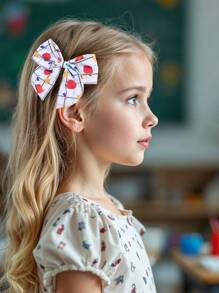 1pc Back To School Hair Bows For Students Pencil Apple Pattern Bow Alligator Clips Cute Pencil Apple Printed Bow Hair Clips For First Day Of School Term Begins Gifts Bow Barrettes Teens Hair Accessories