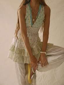 Summer Mini Dress For Women Y2k Sleeveless Slim Fit Layered Ruffle Trim A Line Dress Backless Deep V Neck Party Dress Cocktail Clubwear - trắng - Xem 4