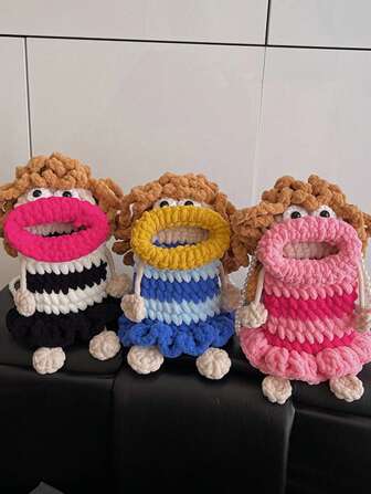 1pc Knitted Yarn Cute Cartoon Mouth Girl Handmade Beaded Crossbody Shoulder Bag, Versatile For Women Phone, Coin, Lipstick, Suitable For Outing, Travel, Shopping
