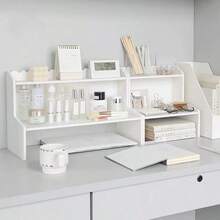 1 Square Wooden Desktop Storage Rack - Compact Organizer For Cosmetics, Dormitory, And Student Desk Essentials - Tabletop, Space-Saving, And Easy To Assemble - White - View 3