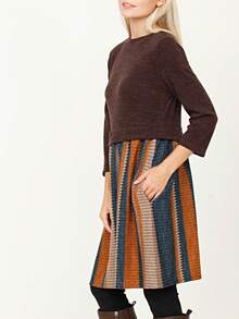 Boho Retro Gingham Red Blue Yellow Square Neck Sleeveless Ruffle Dress - Brown B - View 8