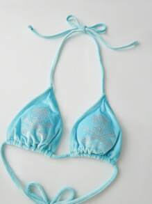 Womens Bikini Swimsuits Sequined Skull Pattern Halter Tops With Thong 2 Pcs Set Stylish Bikini Bathing Suit - Blue - View 9