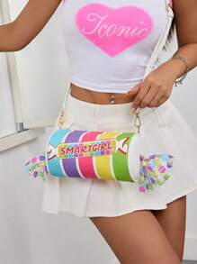 Bolsa Novidade Fofa Colorida em Formato de Doce Listrado, Bolsa Transversal Para Meninas, Clutch de Festa, Bolsa de Ombro de Couro PU de Moda