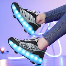 夏季 LED 发光溜冰鞋，透气低帮运动鞋，适合青少年、学生、成人、情侣，时尚，户外运动，可拆卸设计，二合一穿着 - 藍色 - 查看 7