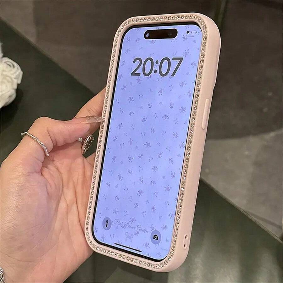 Cute Full Screen Floral Pattern Phone Case Suitable For IP 16 15 14 13 11 12 Pro Max 16 15 14 Plus Shiny Rhinestone Bumper Transparent Back Cover - Hồng - Xem 1