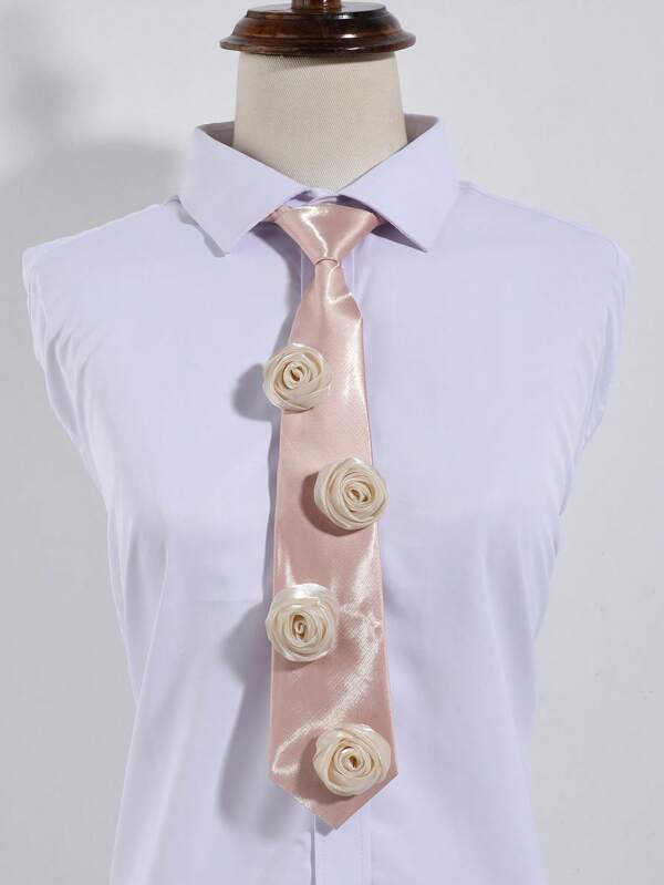 1 pieza Corbata de bolo de unicolor con accesorio floral de moda Y2K para mujer, adecuado para uso casual, citas, fiestas y ocasiones a juego