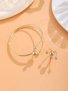 2pcs Bohemian Style Bracelet & Ring Set - Vintage Minimalist Round Bead Open Design Layered Bangle And Ring, Elegant Accessories For Beach Party, Holiday Gift - Multicolor - View 5