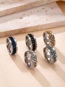 6pcs Stainless Steel Rings With Rotatable Chain, Couple Ring, Multi-Functional Jewelry, Fashion 8mm Ring, Gifts For Men