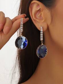 四色方晶锆石吊坠耳环 - 金色/银色/玫瑰金/黑色镀锌合金 - 闪亮时尚珠宝礼物 - 三角形耳環 - 查看 5