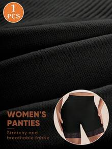 MIOTAN Plus Size Women High Waist Briefs/Shorts, Breathable & Comfortable Lace Patchwork, Soft & Minimalist Design - Black - View 6