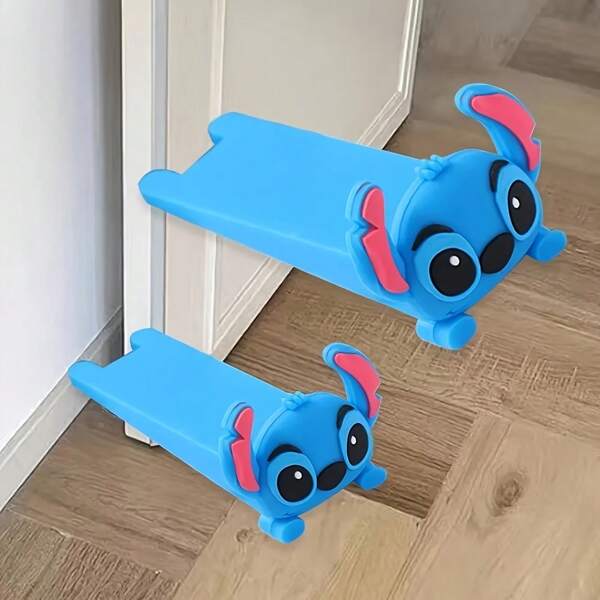 Disney 1pc Stitch Cartoon Design Soft Rubber Door Stopper, Wind Resistant Door Holder, Anti-Pinch Barrier, Plastic Bottom Door Guard, Polished Metal Surface, Perfect Party Gift