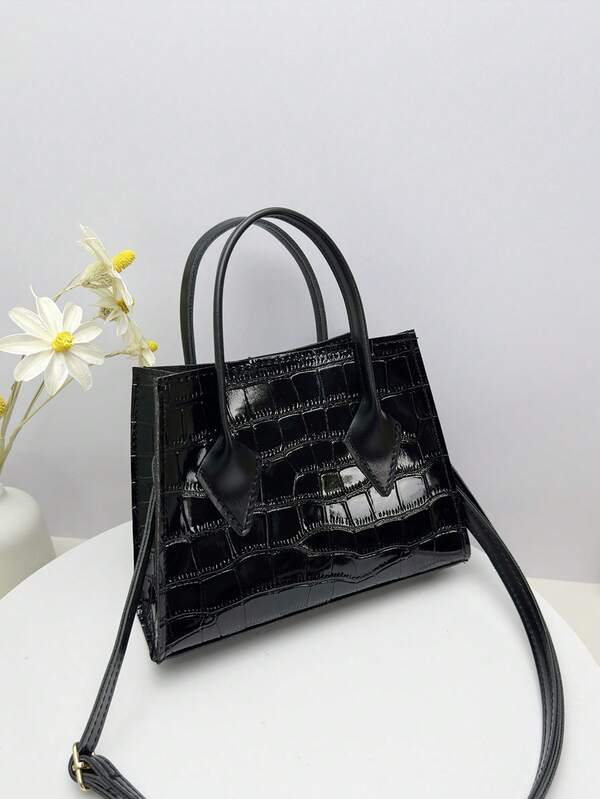 2025 New Fashion Crocodile Texture Shoulder Bag, Large Capacity Stone Grain Handbag