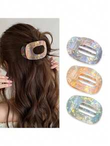 1个扁平圆形亚克力发爪夹，休闲发饰，适用于丸子头、马尾辫，可作发夹、发卡、发夹、发卡、发卡夹、学生用品、发饰 - 彩色 - 查看 1