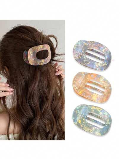 مشبك شعر دائري مسطح من الأكريليك قطعة واحدة، إكسسوار شعر عادي للكعكة والذيل الحصان ومشابك الشعر والمشابك والمشابك للشعر والمشابك المدرسية