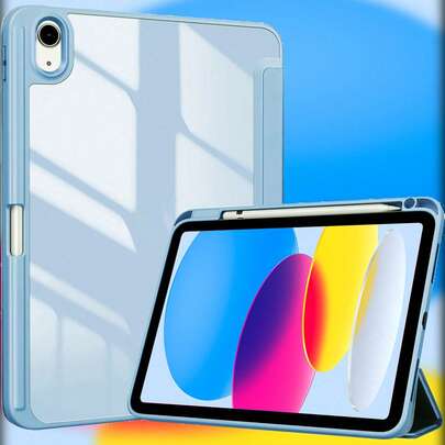 适用于 iPad 第 10 代 10.9 英寸 2022 的保护壳，带笔架，适用于 iPad (A16) 第 11 代 11 英寸 2025，透明 PC 背面，防震三折支架平板电脑保护套，自动唤醒/睡眠
