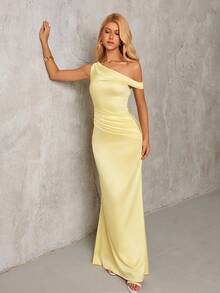PARTHEA Elegant Formal Mermaid Hem Dress With Ruffle Off-Shoulder Neckline (Zipper, Sexy) - Light Yellow - View 6