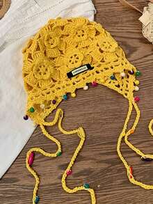 1 件女士独特复古钩针星星帽，透气春夏风格，手工帽子，街头时尚，别致街头服饰 - 彩色 - 查看 6