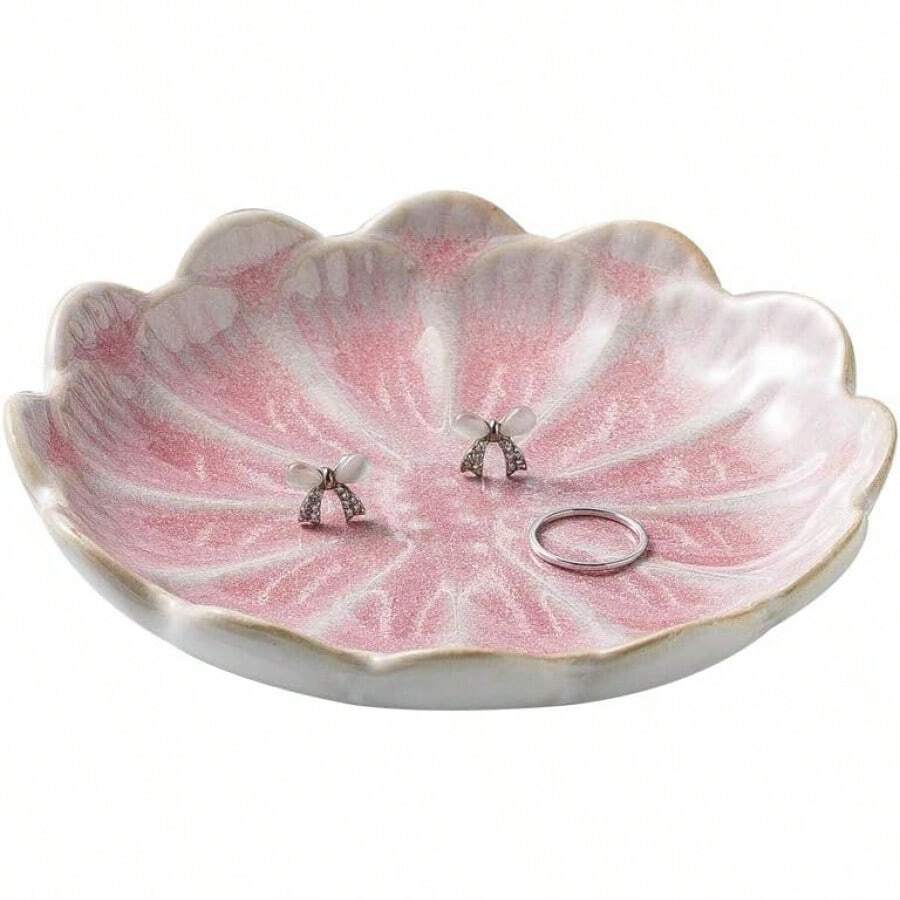 Jewelry Dish, Flower Shape Ring Dish, Pink Earring Tray, Cute Jewelry Holder, Bowl, Flower Pink - 粉紅色花 - 查看 1
