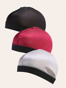 3Pcs/1pc Men's Breathable Satin Turban Wave Cap - Elastic Running Fitness Headwear, Adjustable Stretchy Design Sport Hat