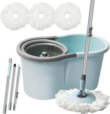 Spin Mop And Bucket With Wringer Set, 360° Spinning Mop Bucket System With 3 Microfiber Mop Replacement Heads, Adjustable Handle For Floor Cleaning (Light Blue) - Baby Blue - View 1