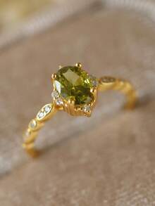 Delicate Charm  Imitation Peridot  Ring For Women Wedding Engagement Jewelry Minimalist Stackable Ring Birthday Anniversary Christmas Gift - Vàng - Xem 2