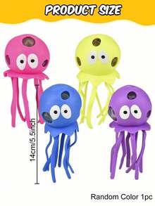1-3 件/包随机颜色章鱼软挤压球、海洋动物挤压玩具、水珠减压球、适合教室、青少年和儿童缓解焦虑的坐立不安玩具