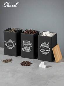 shoxil 1pc Square Coffee Storage Canister - Airtight Bamboo Lid & Metal Body, Suitable For Storing Coffee Beans, Tea Leaves Or Snacks, For Home Use/Coffee