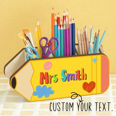 1pc Customizable Pencil Shaped Pen Holder & Desk Organizer, Can Customize Your Name Or Any Text, Teacher Appreciation Gift, Desk Pen Cup, Teachers Day, Back To School, Christmas, Birthday Gift, Brush Holder, Simple Design Practical Tool