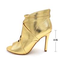 FRAN WILLOR Women Stiletto Heel Sandals Lace Up Peep Toe Sandal Cross Strap Party Sandal Shoes Open Toe High Heel - Vàng - Xem 2