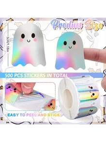 500pcs Cute Boo Ghost,Pumpkin, Stickers Roll - Holographic Waterproof Self-Adhesive Decals For Halloween, Envelopes, Journals & Party Decorations, Assorted Colors, Halloween Decorations, Playful Design, Waterproof Decals,Two Styles To Choose From