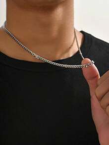 Personalized Cuban Link Necklace, Stainless Steel Hip Hop Fashion Versatile Unisex Neck Chain For Sweatshirt - Silver - View 2