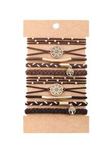10pcs/Set Hair Tie Bracelet, Soft Woven Bohemian-Style Hair Tie, Non-Damaging Elastic Hair Rope, A Thick And Thin Long Curly Hair Accessory Suitable For Girls, Ponytail Holders, Hair Elastics, Hair Bobbles