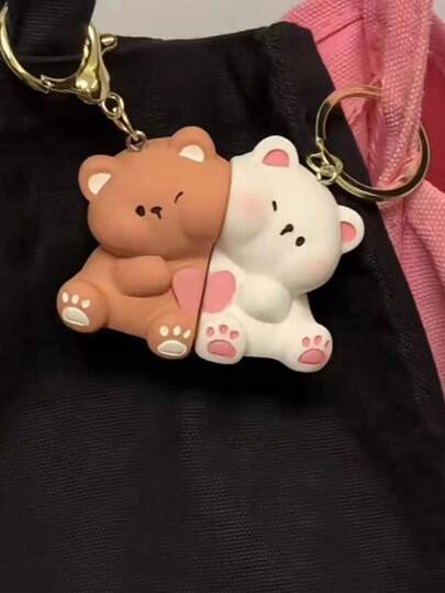 1 PC/2 PCS מחזיק מפתחות דוב חמוד, מחזיק מפתחות לזוג, מחזיק מפתחות זיווג חמוד, מחזיק מפתחות חיבור מגנטי, מחזיק מפתחות לחבר הכי טוב רעיונות למתנות לחג המולד אביזרי תיק שרוכי עם מחזיק תעודת זהות אביזרי רכב תיק קסמי