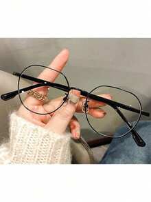 1 Pair Unisex Round Eyeglasses, Transparent Lenses, Metal Frame, Non-Prescription - Multicolor - View 4