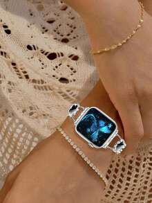 1条五叶草镶钻金属表带，夏季花卉金属手链，兼容 38/40/41/42/44/45/46/49毫米，兼容 Series Ultra3/2/1/SE/11/10/9/8/7/6/5 4/3/2/1