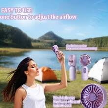 VanSmaGo Caming Fan Portable Mini Outdoor Fan Set [2/3/4/5/6/9/10 Pieces] Handheld Personal Small Fan With 3 Speed For Outdoor Travel, USB Rechargeable Battery Powered Durable Eyelash Fan, Multiple Colors - 3 cái-Xanh dương+Hồng+Tím - Xem 8