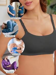 [Three-Pack Solid And Mixed Color Nursing Bra], Seamless Super Comfortable Maternity Bra (Designed For Pregnant Women), Suitable For Postpartum Nursing Bras For Breastfeeding, Elastic Breastfeeding Bra - 3件混合色(棕紅色+酒紅色+黑色) - 查看 4