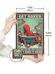 1 件章鱼锡标牌，复古金属牌匾旧式海报铁艺墙面艺术装饰，适用于家庭、浴室、盥洗室，7.8 X 11.8 英寸 - 彩色 - 查看 3