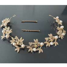 1pc Bridal Pearl & Rhinestone Headband,For Outdoor Wedding Dress