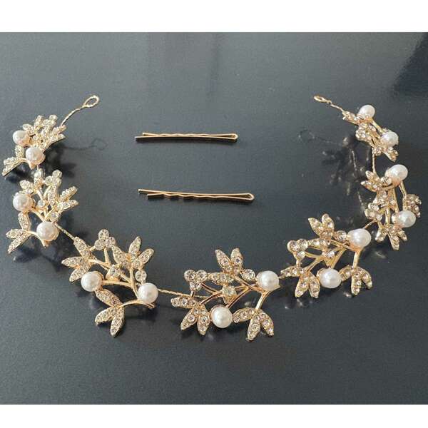 1pc Bridal Pearl & Rhinestone Headband,For Outdoor Wedding Dress