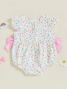 Newborn Baby Girl Birthday Outfit Its My Birthday Embroidery Polka Dot Bow One Year Old Girl Smcoked Romper Bubble Bodysuit One Piece Summer Clothes - 白色 - 查看 2