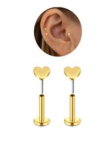 2 件心形耳钉平底 - 不锈钢内螺纹耳骨耳环女士防过敏 CZ 耳钉穿孔珠宝耳屏/耳轮/海螺/美杜莎/唇/唇钉 8 毫米金银 - 彩色 - 查看 24