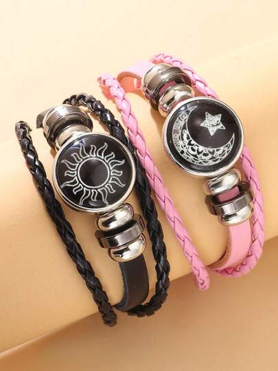 Set de 2 pulseras con sol y luna que brillan en la oscuridad, versátiles para uso diario, regalo para amigos