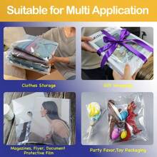 100 个大号自封玻璃纸袋自粘式透明可重复密封玻璃纸塑料袋,用于包装衣服、T 恤、裤子、饰品 - 白色 - 查看 8