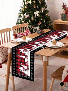 1pc Merry Christmas Table Runner, 35*180cm Polyester Cane Lights Pattern Christmas Table Flag Tablecloth, Christmas Decorations For Home Decor 2025 Xmas Table Oranments Winter Holidays Dining Kitchen Table Decor