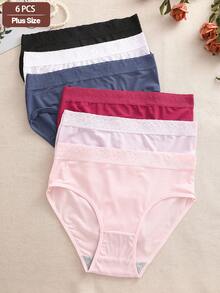 6pcs/Set Solid Color High Waist Lace Patchwork Design Comfortable Breathable Maternity Briefs Underwear Set For Women